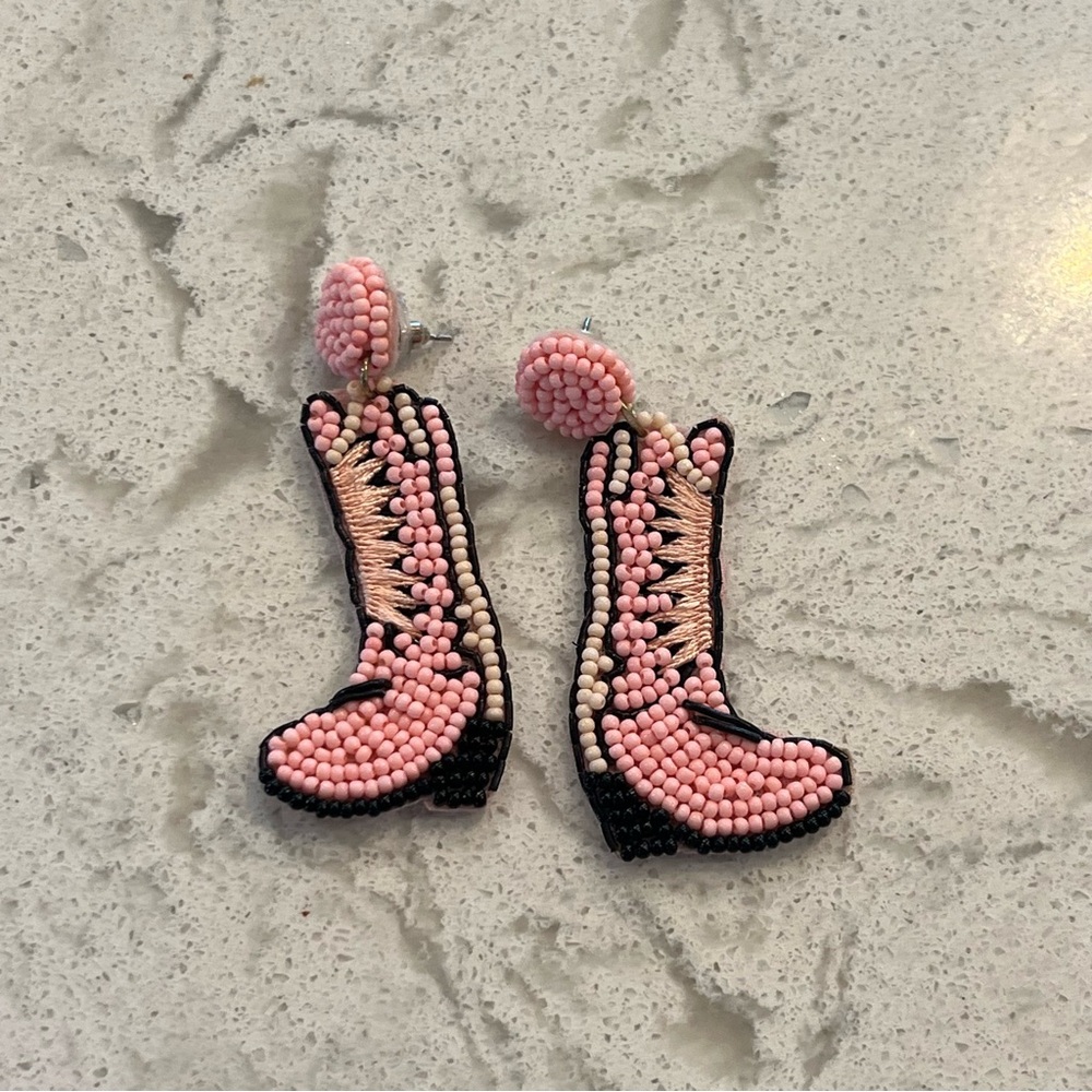 Pink Beaded Boot Earrings